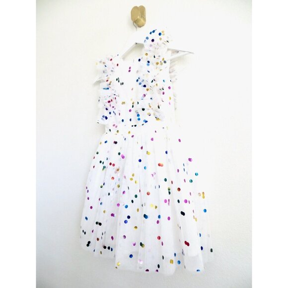 NEW! Girls Confetti Birthday Princess Dress Ruffle Sleeve White SZ 6-7 Years - Picture 12 of 14
